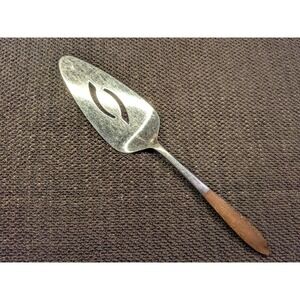 Vintage Ekco Eterna Pie and Cake Server Mid-Century Modern Stainless Wood
